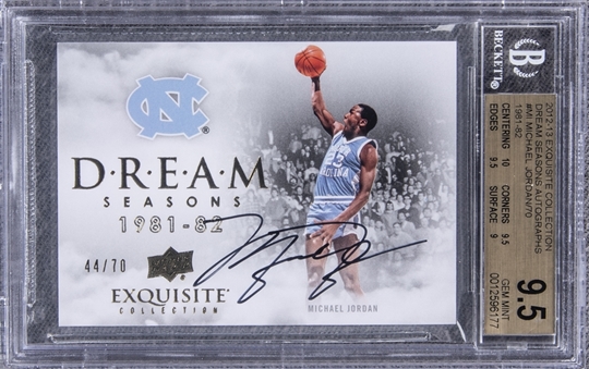 2012-13 UD "Exquisite Collection" Dream Seasons Autographs (1981-82) #DS-MI Michael Jordan Signed Card (#44/70) – BGS GEM MINT 9.5/BGS 10
